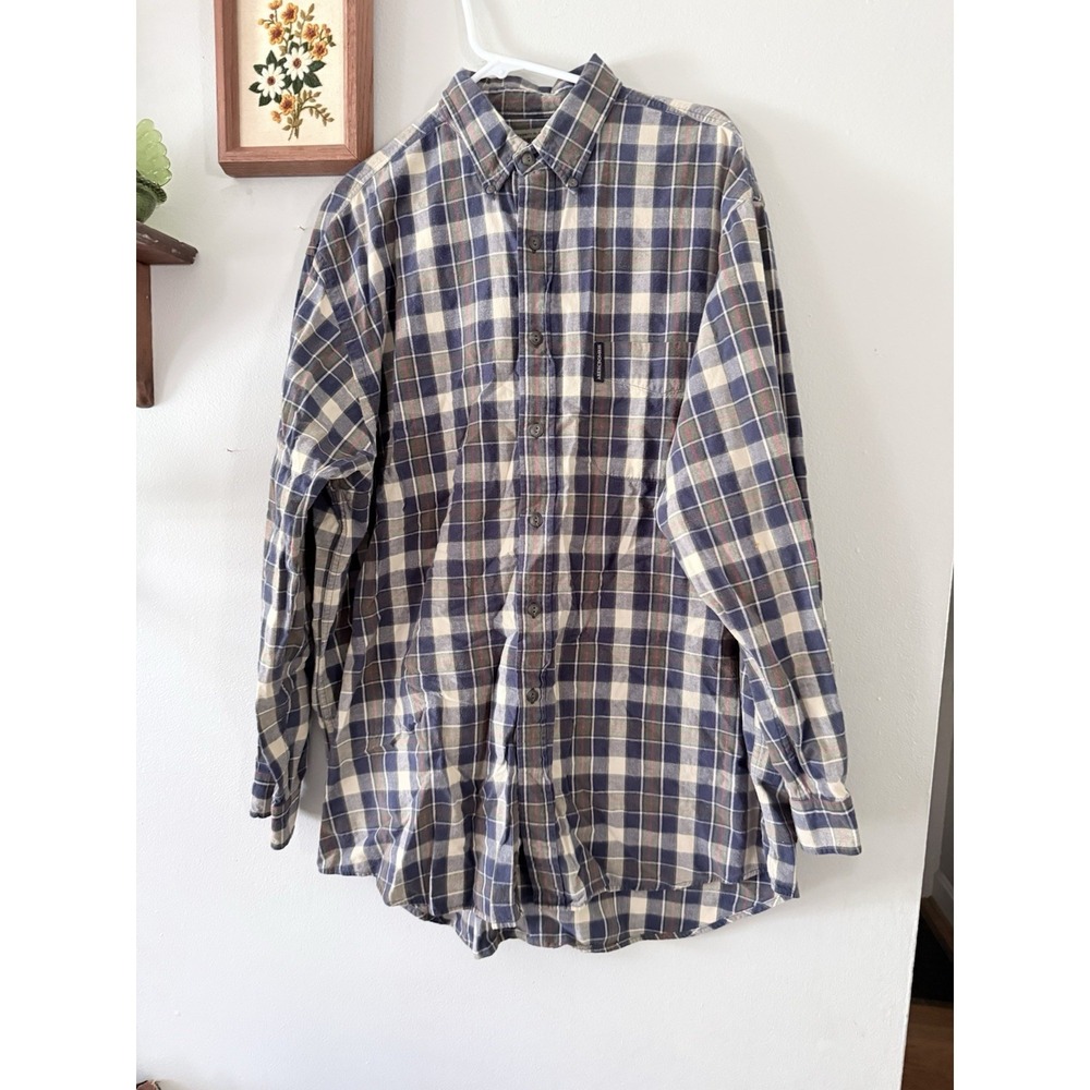 Vintage Abercrombie‎ & Fitch The Big Shirt Mens L Navy Green Plaid Cotton Twill